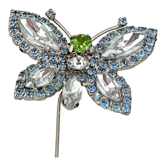 Vintage Butterfly Pin Silver Tone Crystals 3P - Picture 1 of 4